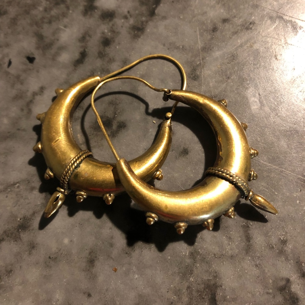 Gold dangle ethnic tribal earrings